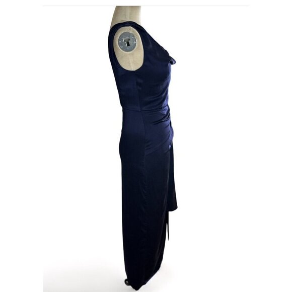NICHOLAS Senda Asymmetric Gown in Midnight 0 New Womens Satin navy Long Dress - Picture 7 of 13